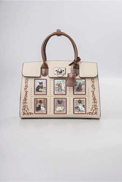 ÇÇS Women's Cat Figured Tarot Card Patterned Leather Look Metal Buckle Vintag...