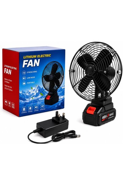 Generic Lithium Electric Fan, (48V) Metal Portable Lithium Battery-Powered Rechargeable Fans, Strong Wind, Low Noise, 48Vf MAX