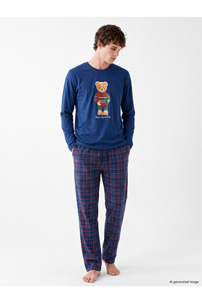 LC Waikiki Rmz Gi̇yi̇m Farkiyla Cute Teddy Bear Printed Men's Pajama Set