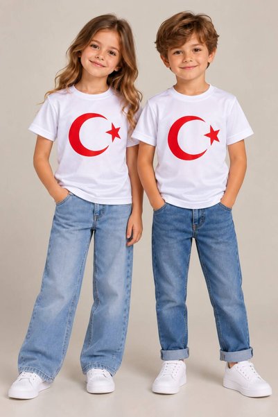 Size Kids Παιδικό μπλουζάκι Unisex με στάμπα τουρκικής σημαίας και κοντό μανί...