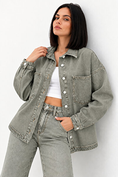 XRAY JEANS Women's Buttoned Casual Khaki Denim Jacket