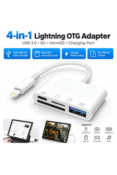 Staryon Adaptor OTG 4 In 1 Lightning La USB 3.0, Cititor Carduri SD Si MicroS...