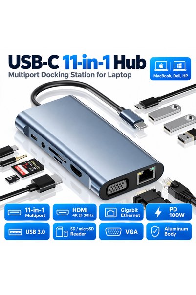 Staryon Hub USB-C 11 în 1 Staryon, Stație de andocare laptop, Adaptor multipo...