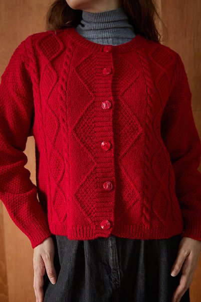 ZÜLAYS Braided Knitwear Cardigan Red