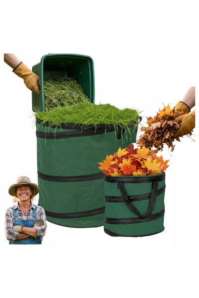 HAGE Set 2 saci de gunoi de gradina pliabili (85 L si 15 L) – cu cadru si man...