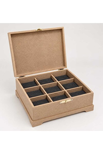Tekir Store evinizi güzelleştirin Wooden 9-Compartment Raw Paintable Watch Box Decorative Accessory Storage Box Organizer