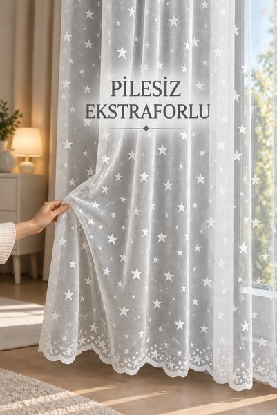 The Rose Beyaz Yıldızlı Çocuk Odası Perdesi Pilesiz Ekstrafor Büzgülü Kullanı...