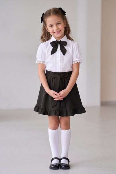 nacar çarşı Girl's Black Scarf Short Sleeve Lace Shirt Pocket Skirt April 23 ...