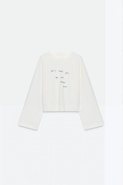 Hira Online White Thomas Lelu Long Sleeve T-Shirt Suitable for Tesettüre
