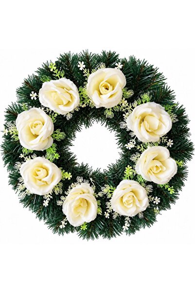 fara marca Coroană funerară artificială cu 8 trandafiri galbeni