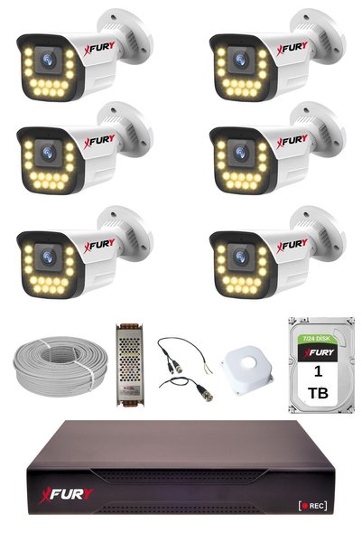 FURY 6 lı 15 Warm Led Gece Renkli Görüş Su Geçirmez Güvenlik Kamerası Seti 1TB