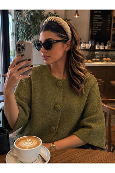 peri tower Cardigan Poncho din tricotaj texturat cu nasturi pentru femei 26714a