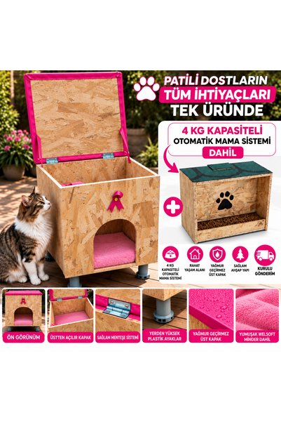 kamar Dış Mekan Su ve Rüzgar Geçirmez Mama Hazneli Büyük boy Kedi Evi 40x38x37