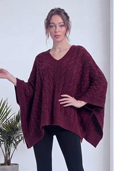 zks grup tekstil سترة نسائية فضفاضة بأكمام واسعة ومحبوكة بنمط V-Neck، لون بور...