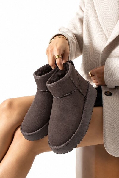 AlbiShoes Women's Suede Furry Inside High Thick Sole Winter Boots Mini Boots ...