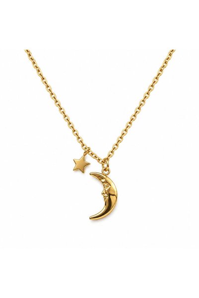 Buticul Moon Colier auriu cu lună și stea-Placat aur 18K PVD- Certificat de garantie 24 luni