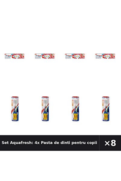 Aquafresh Set Aquafresh: 4x Pasta de dinti pentru copii Splash, 3-8 ani + Per...