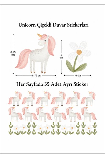 LABELOVE Unicorn Çiçekli Çocuk Odası Duvar Sticker