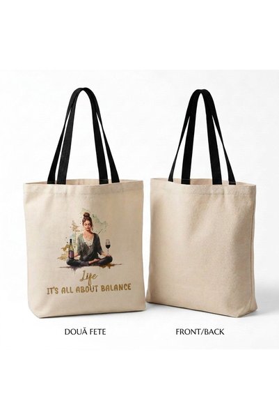 OEM Canvas Tote Bag with Zippered – Life It's All About Balance – Motivationa...