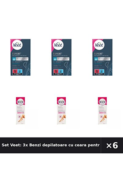 Veet Set Veet: 3x Benzi depilatoare cu ceara pentru picioare si +1