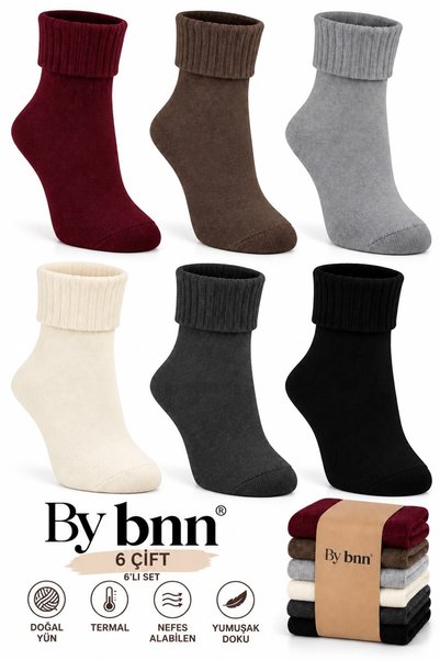 BY BNN 6 Çift Kadın Kışlık Yünlü Çorabı Soft Touch