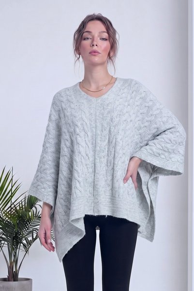 zks grup tekstil Women's Casual Bat Sleeve Knitted Patterned V-Neck Knitwear ...