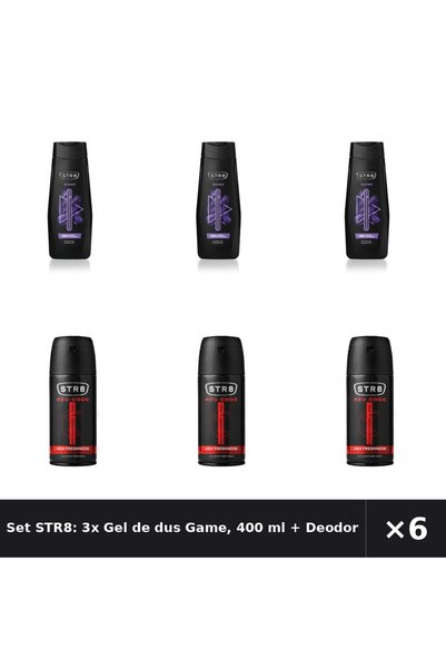 str8 Set STR8: 3x Gel de duș Game, 400 ml + Deodorant spray Red Code, Barbati...