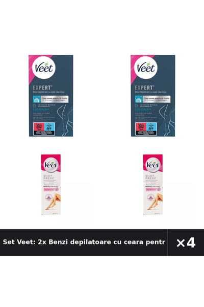 Veet Set Veet: 2x Benzi depilatoare cu ceara pentru picioare si +1