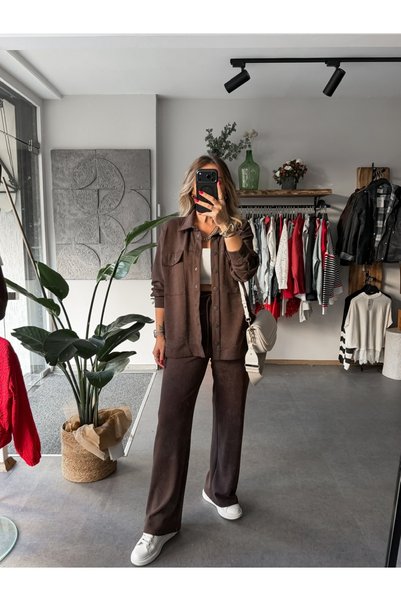 Zerrincan Giyim Kahve Gömlek Pantolon Batik Takım