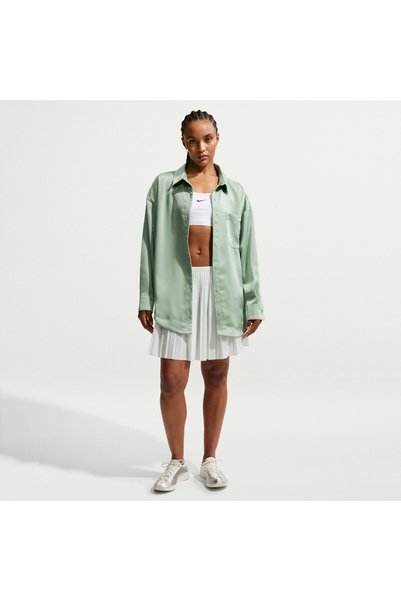 Nike Kadın Yeşil Sportswear Oversize Saten Uzun Kollu Gömlek Üst - W NSW OFFL...