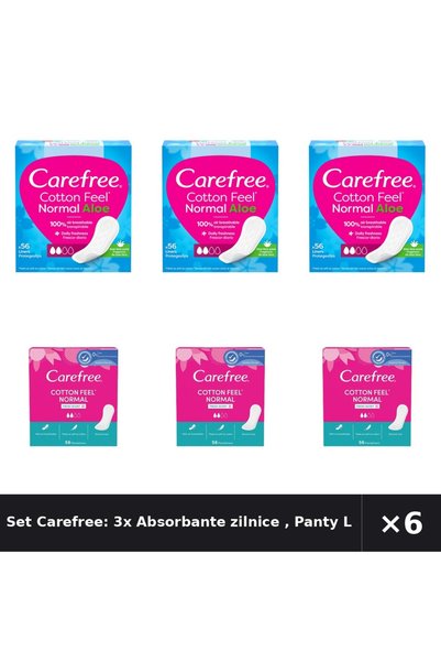 Carefree Set Carefree: 3x Absorbante zilnice , Panty Liners Aloe, 56 buc +1