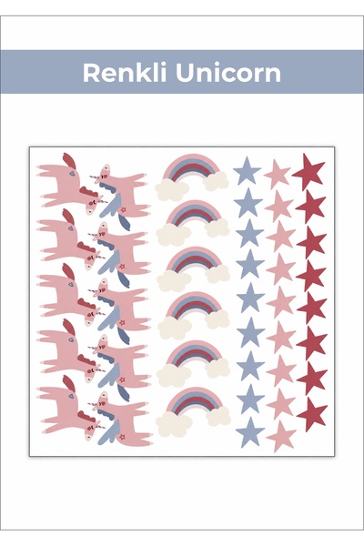 LABELOVE Renkli Unicorn Çocuk Odası Duvar Sticker