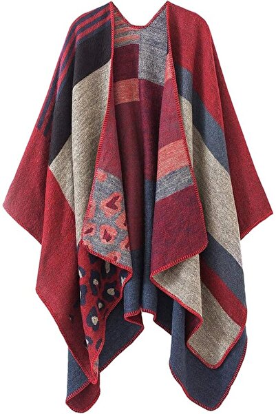 GENERAL KirGiabo Women's Plaid Sweater Poncho Cape Coat Open Front Blanket Sh...
