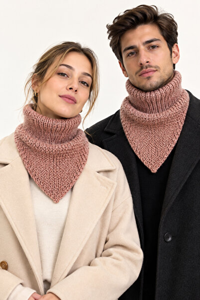 NEHOLİA Hand Knitted Unisex Neck Warmer Dried Rose High Collar Triangular Sca...