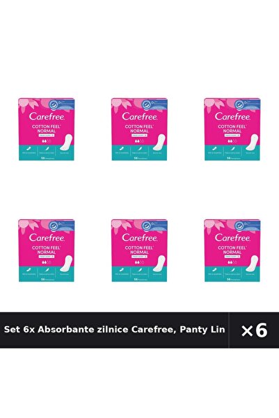 Carefree Set 6x Absorbante zilnice Carefree, Protej-slip Cotton Fresh, 56 bucăți