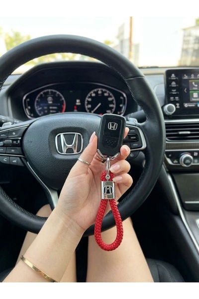 RoseTR Red Leather Braided Keychain Compatible with Honda Civic Jazz City Accessory