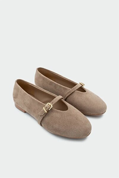 LAMİNTA Velly Buckle Detailed Mary Jane Women's Mink Ballerinas -