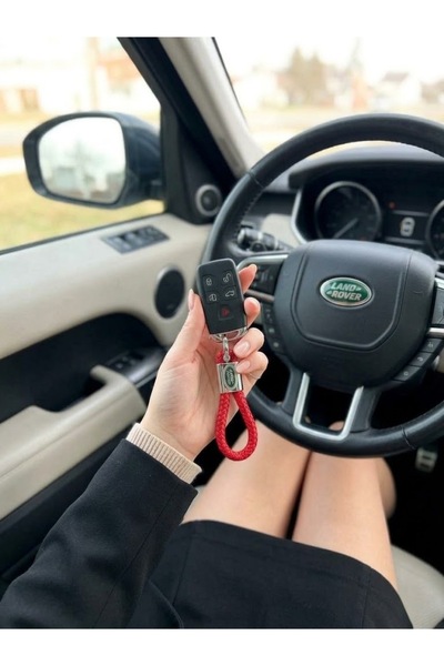 RoseTR Red Leather Braided Keychain Compatible with Land Rover Range Rover Freelander Defender Discovery Accessory