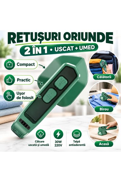 iTin Mini fier de calcat portabil 2 in 1, 30W, 220V, calcare uscata si umeda