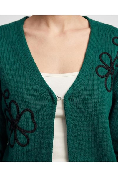 Trend Kapında Floral Motif Knitwear Cardigan