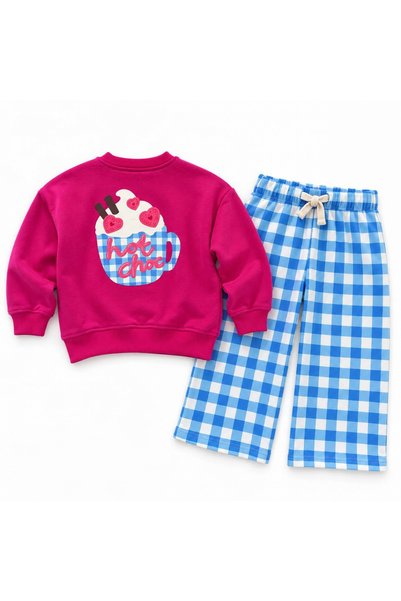 Kidmark Çocuk Modası Girl's Printed 100% Cotton Top and Bottom Set