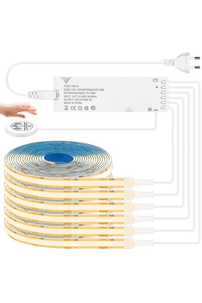hotut Set 6 Benzi LED COB 1M, Lumina Calda, 12V, Dimmer Touch, pentru Dulap, ...
