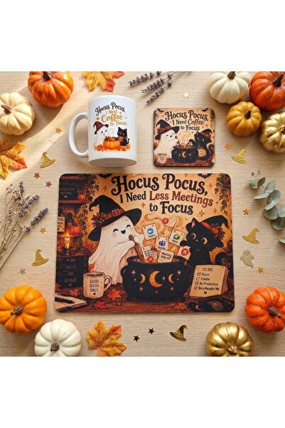 OEM Ceramic Mug Set 350 ml + Coaster + Mousepad – Hocus Pocus I Need Less Mee...