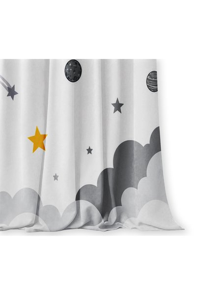 Bebişim Halı Astronaut Planet and Star Pattern Double Winged Background Curtain