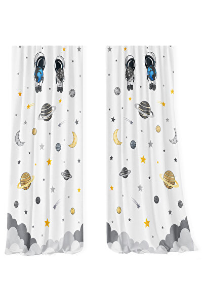 Bebişim Halı Astronaut Planet and Star Pattern Double Winged Background Curtain