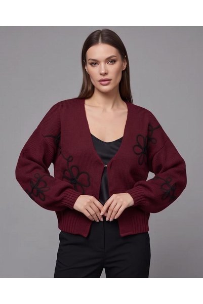 Trend Kapında Cardigan tricotat cu motive florale