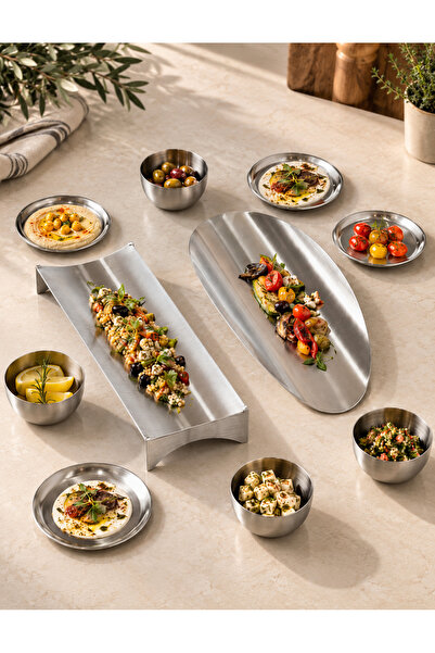Cornella 10 Piece Stainless Steel Serving and Presentation Set Silver