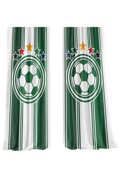 Bebişim Halı Green and White Football Ball Starry Double Winged Background Curtain