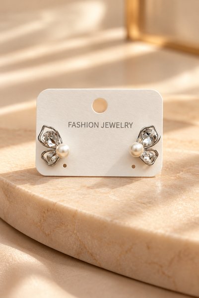 Homies Women's Pearl and Stone Detailed Butterfly Earrings, with Gift Wrap Option