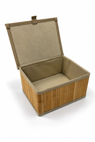 NATUREL DEKOR Bamboo Lid Lined Rectangular Storage Box and Organizer 26X34X16 Cm- Bohemian, Basket, Organizer
